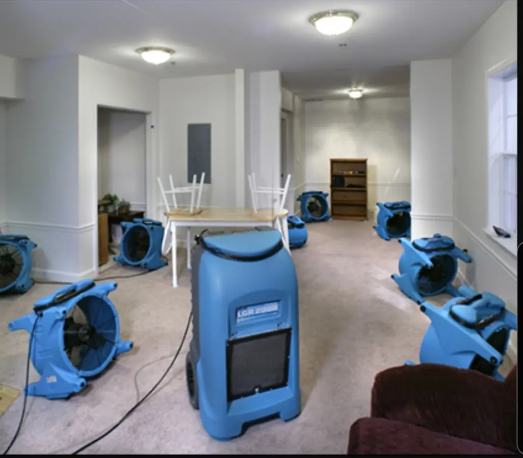 Air movers and dehumidifier setup for Water Extraction & Removal in Hopewell